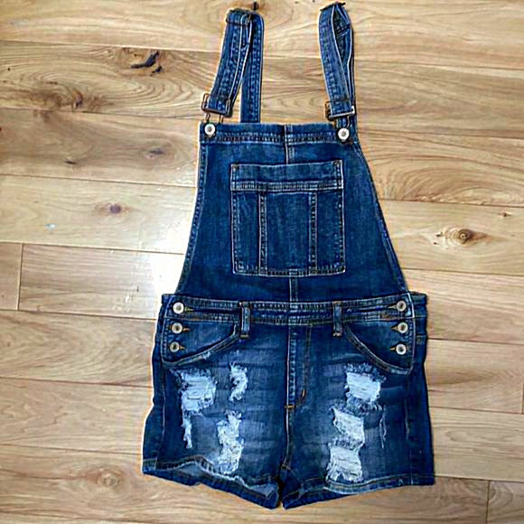 Kancan Short Overall Denim Jean Distressed‎  Size 5 - Picture 1 of 6